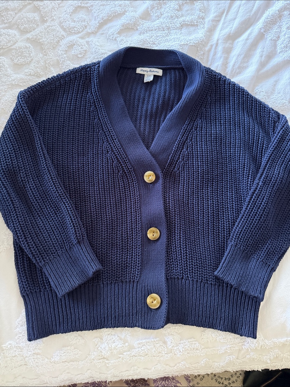 Tommy Bahama Deep Navy Button Front Knit Cardigan S Petite